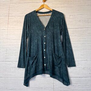 Logo by Lori Goldstein Blouse Size XXS Blue and Green Tie Dyed Tint Button Down
